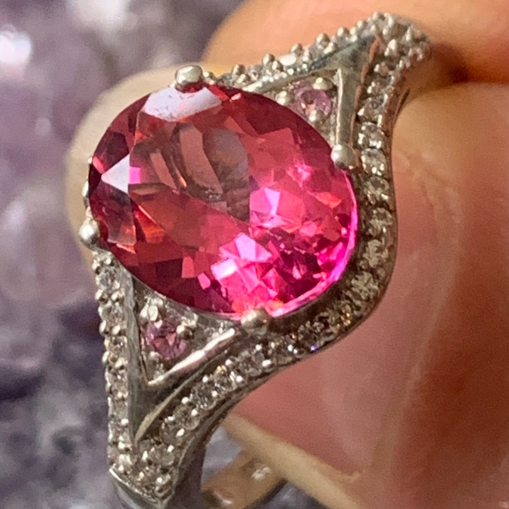 NWOT Gorgeous Pink Spinel ring sterling silver sparkly size 8.75